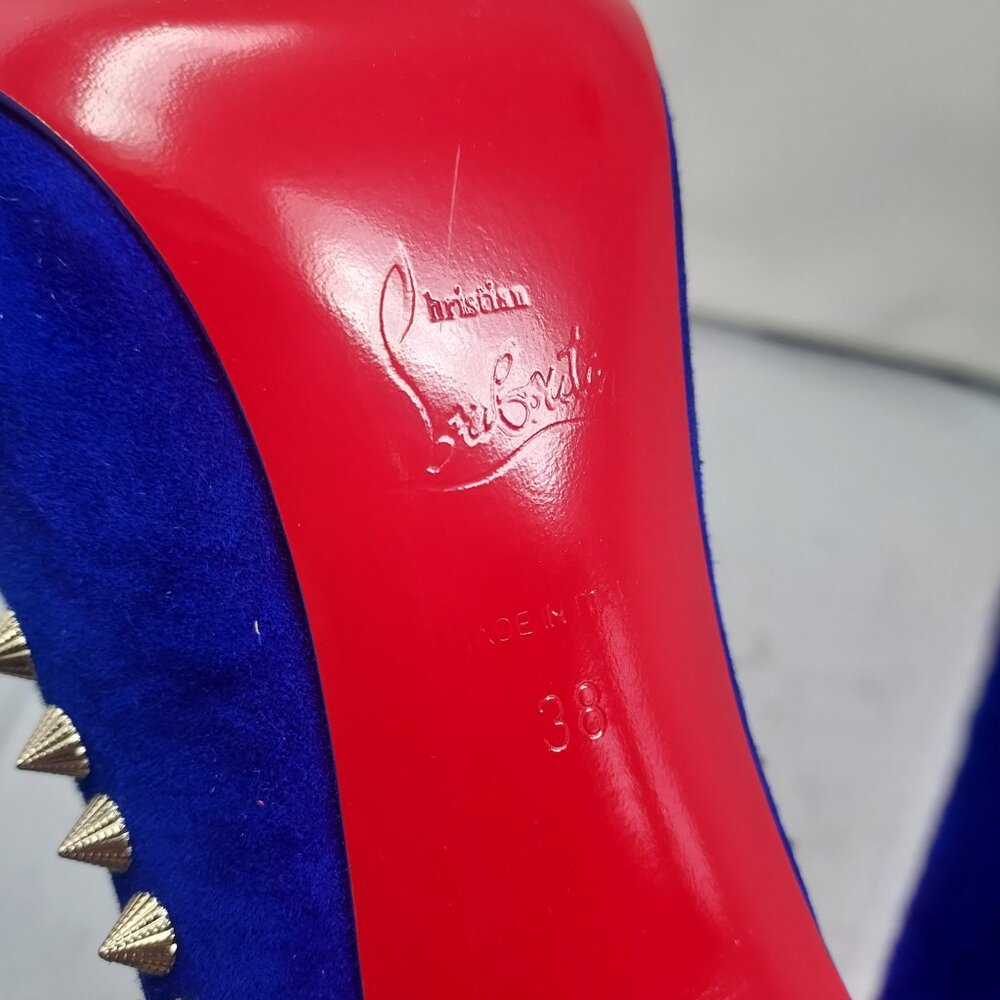 Christian Louboutin Astrilarge Pika Galactiqueen Blue Suede Stud Boot - Picture 4 of 11